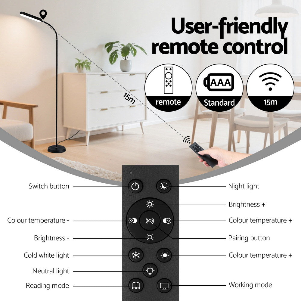 LED Floor Lamp | Remote Control | 4 Colour Temperatures | Reading Lamp