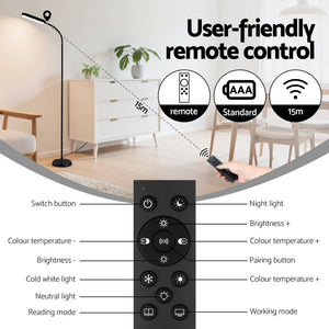 LED Floor Lamp | Remote Control | 4 Colour Temperatures | Reading Lamp