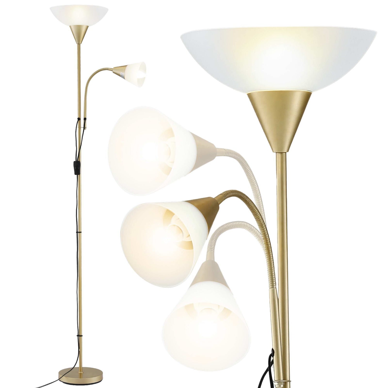 Gold Floor Lamp | Mother & Child Reading Light with Flexible Gooseneck