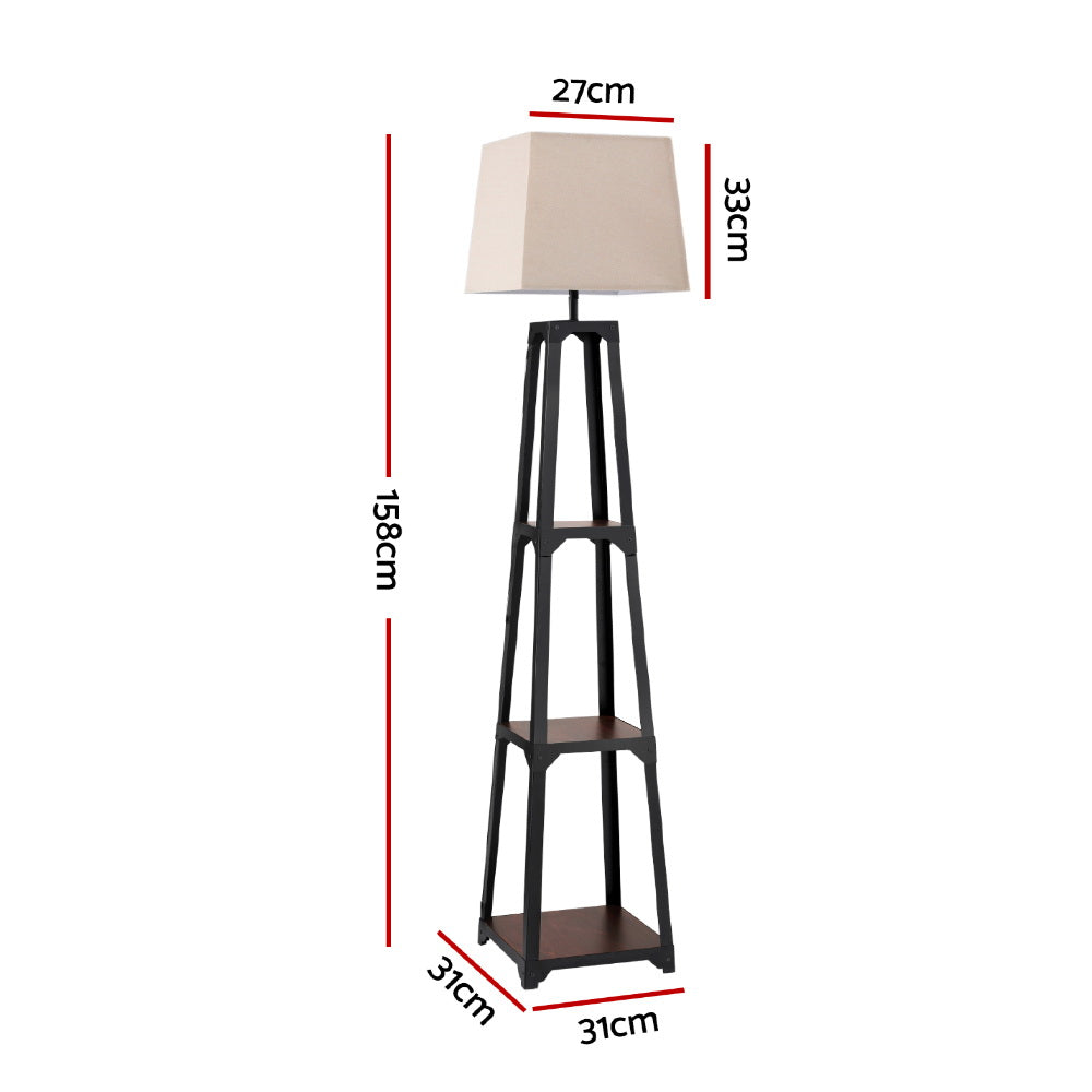 Floor Lamp | 3 Tier Shelf Storage | LED Light Stand | Home Room | Vintage White
