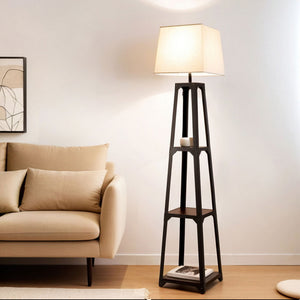Floor Lamp | 3 Tier Shelf Storage | LED Light Stand | Home Room | Vintage White
