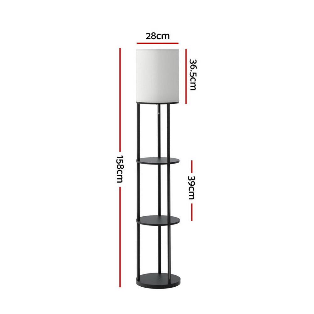 Floor Lamp | 3 Tier Shelf Storage | LED Light Stand | Home Room | Vintage Round