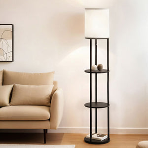 Floor Lamp | 3 Tier Shelf Storage | LED Light Stand | Home Room | Vintage Round