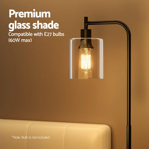 Floor Lamp | Light Stand | Modern Home | Living Room | Office Reading | Glass Shade Black
