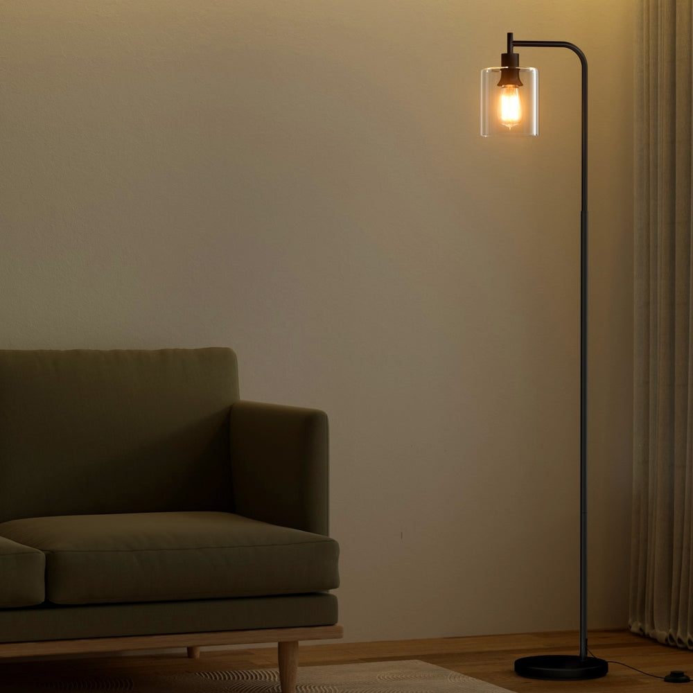 Floor Lamp | Light Stand | Modern Home | Living Room | Office Reading | Glass Shade Black