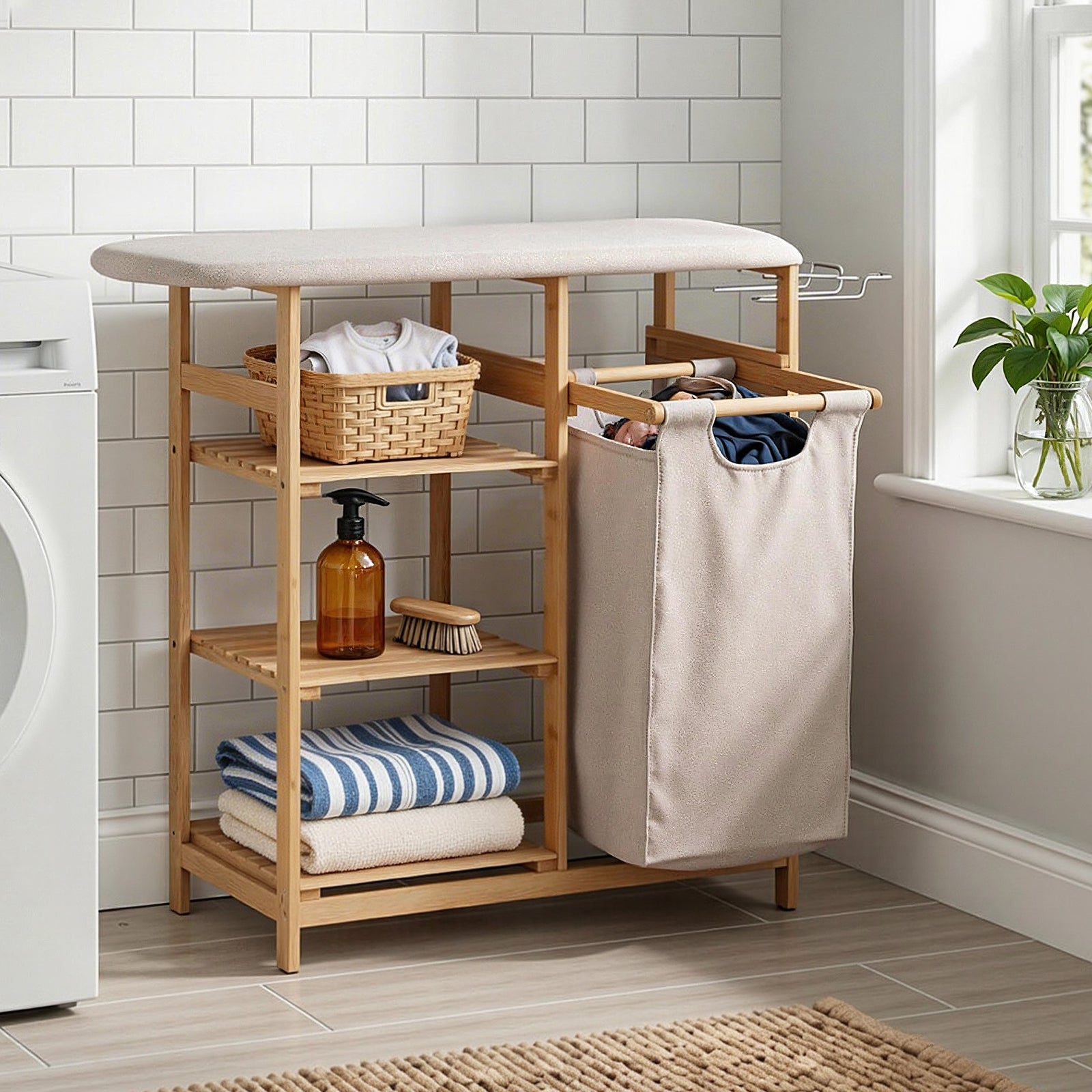 Laundry Hamper | Bamboo Basket with Ironing Board