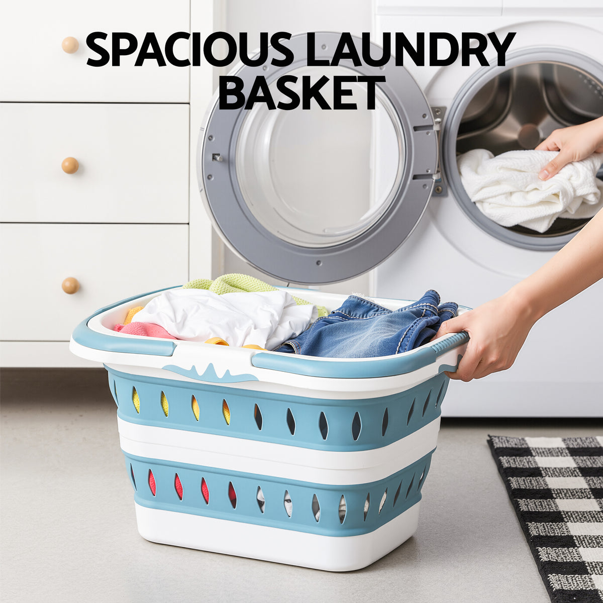 Laundry Basket Hamper | Large Foldable | Clothes Storage Organiser | Blue