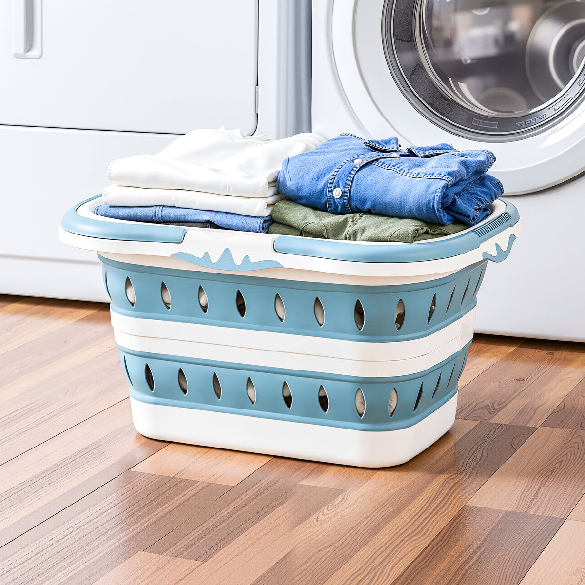 Laundry Basket Hamper | Large Foldable | Clothes Storage Organiser | Blue