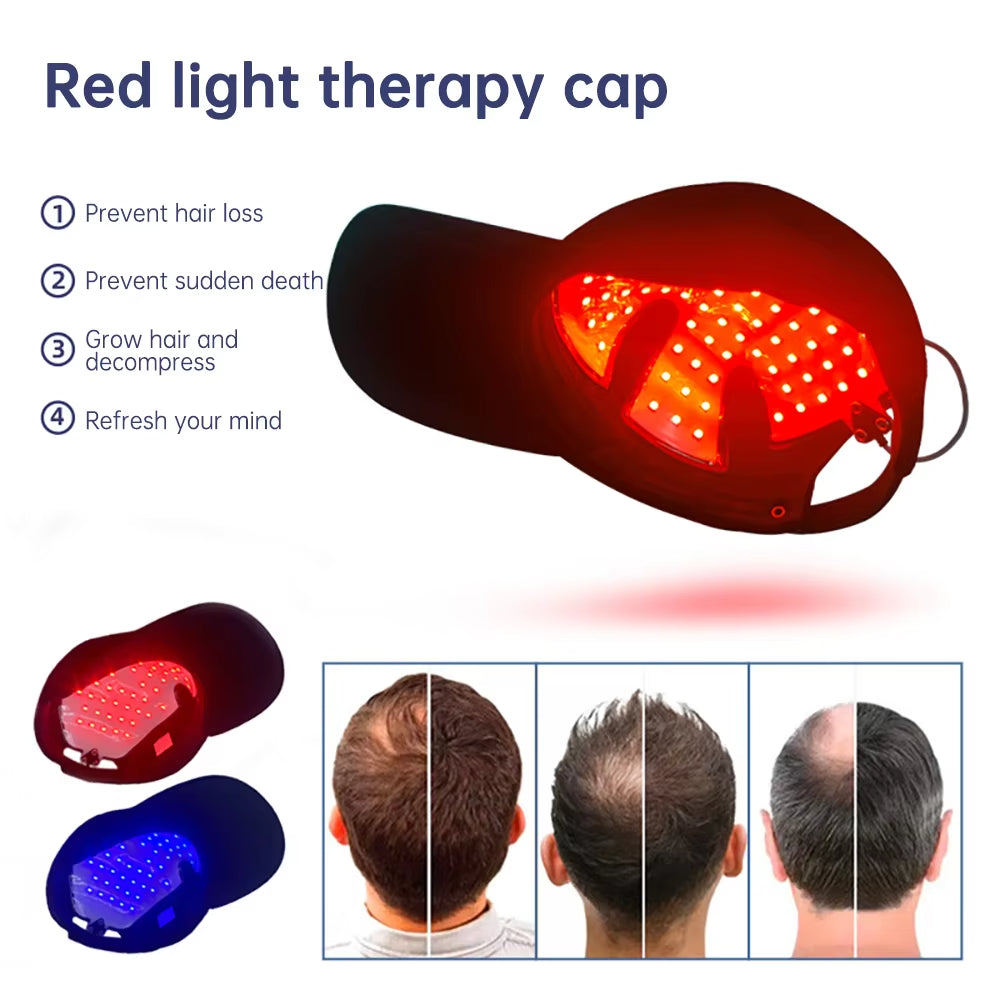 LED Hair Growth & Scalp Therapy Cap | 660nm Red & 470nm Blue Light | 48 High-Output LEDs | USB Rechargeable