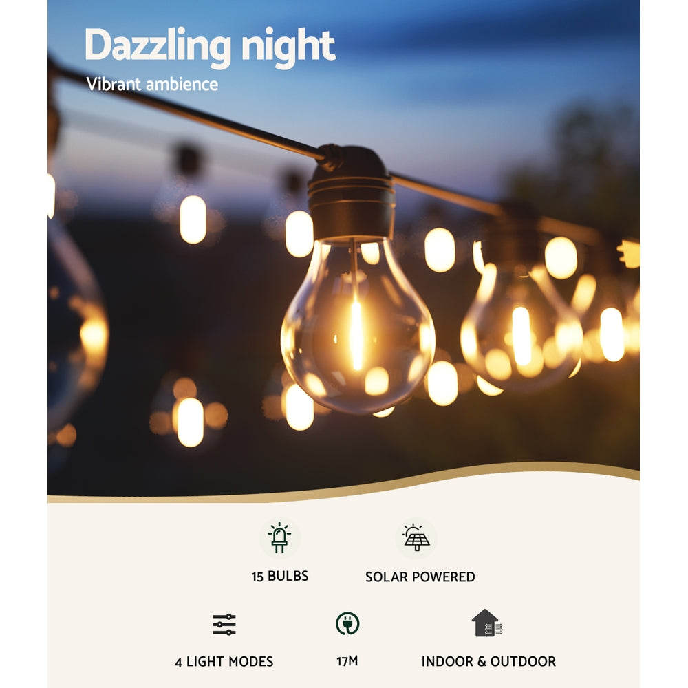 Solar Festoon Lights | 17M | Outdoor LED String Lights | Christmas Party Decorations | 2 PCS