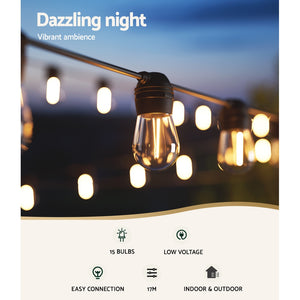 Solar Festoon Lights | 17M | Outdoor LED String Lights | Christmas Party Decor | 2 Pack