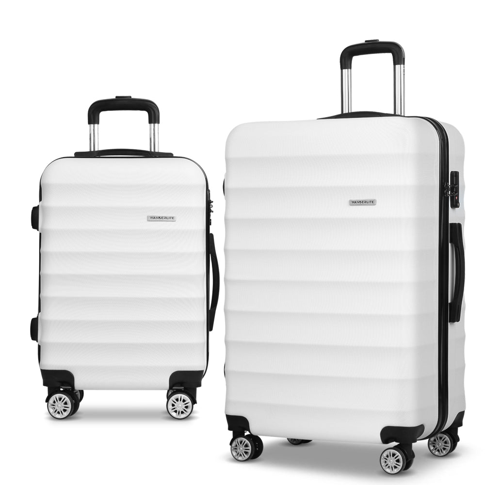 Wanderlite 2pcs Luggage Trolley | Travel Suitcase Set | TSA | Hard Shell Case | Strap | White