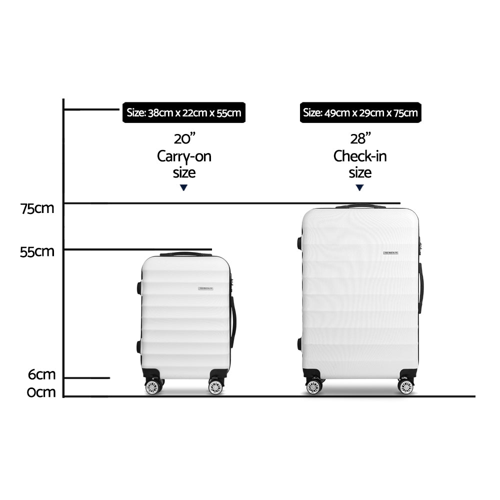 Wanderlite 2pcs Luggage Trolley | Travel Suitcase Set | TSA | Hard Shell Case | Strap | White