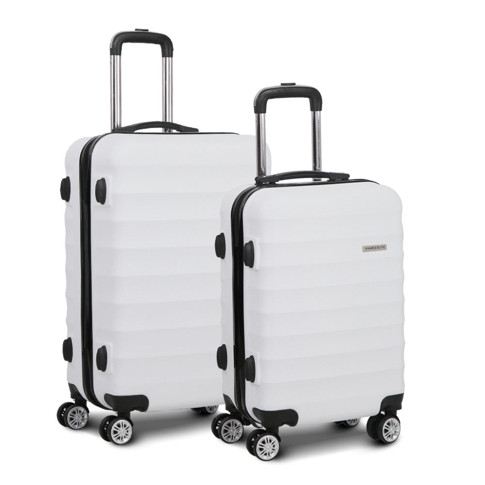 Wanderlite 2pcs Luggage Trolley | Travel Suitcase Set | TSA | Hard Shell Case | Strap | White