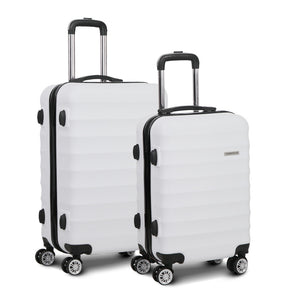 Wanderlite 2pcs Luggage Trolley | Travel Suitcase Set | TSA | Hard Shell Case | Strap | White