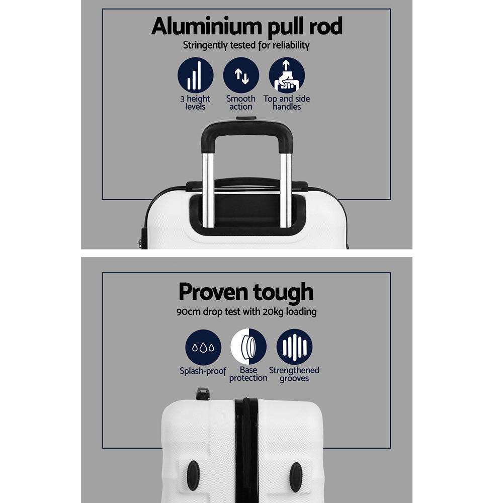 Wanderlite 2pcs Luggage Trolley | Travel Suitcase Set | TSA | Hard Shell Case | Strap | White