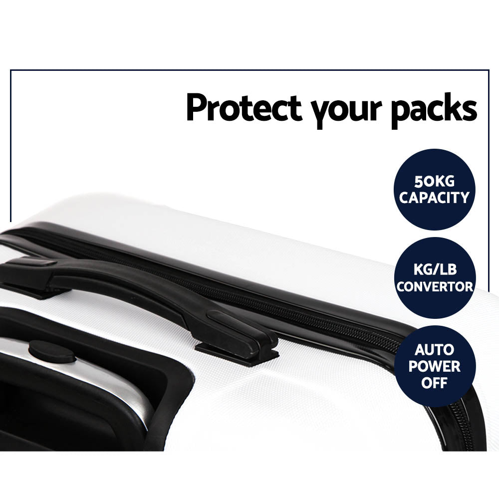 Wanderlite 2pcs Luggage Trolley | Travel Suitcase Set | TSA | Hard Shell Case | Strap | White