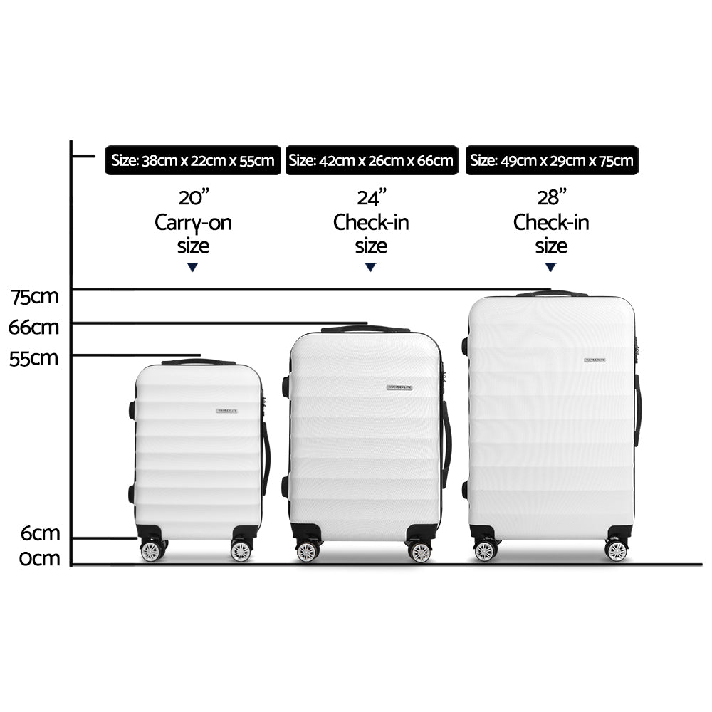 Wanderlite 3pcs Luggage Trolley | Travel Suitcase Set | TSA | Hard Shell Case | Strap | White