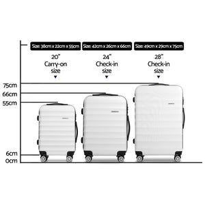 Wanderlite 3pcs Luggage Trolley | Travel Suitcase Set | TSA | Hard Shell Case | Strap | White