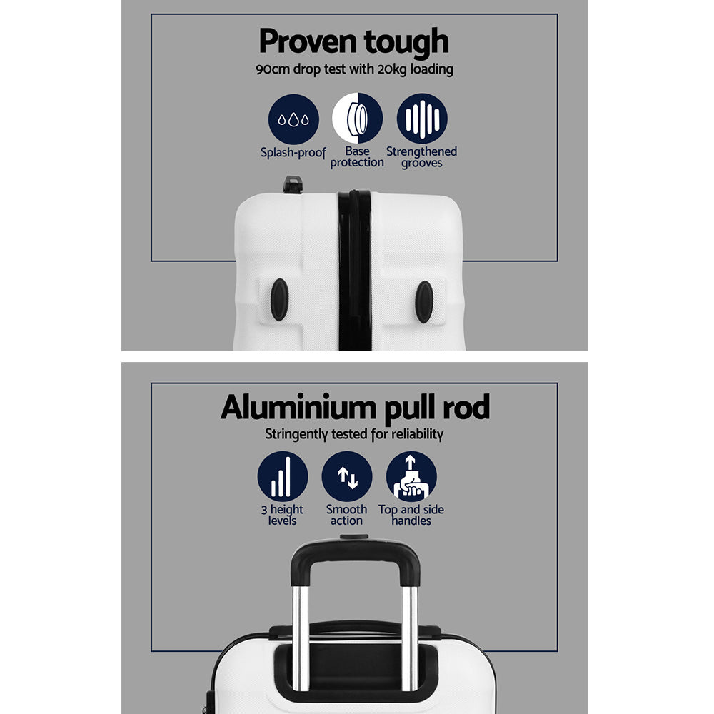 Wanderlite 3pcs Luggage Trolley | Travel Suitcase Set | TSA | Hard Shell Case | Strap | White