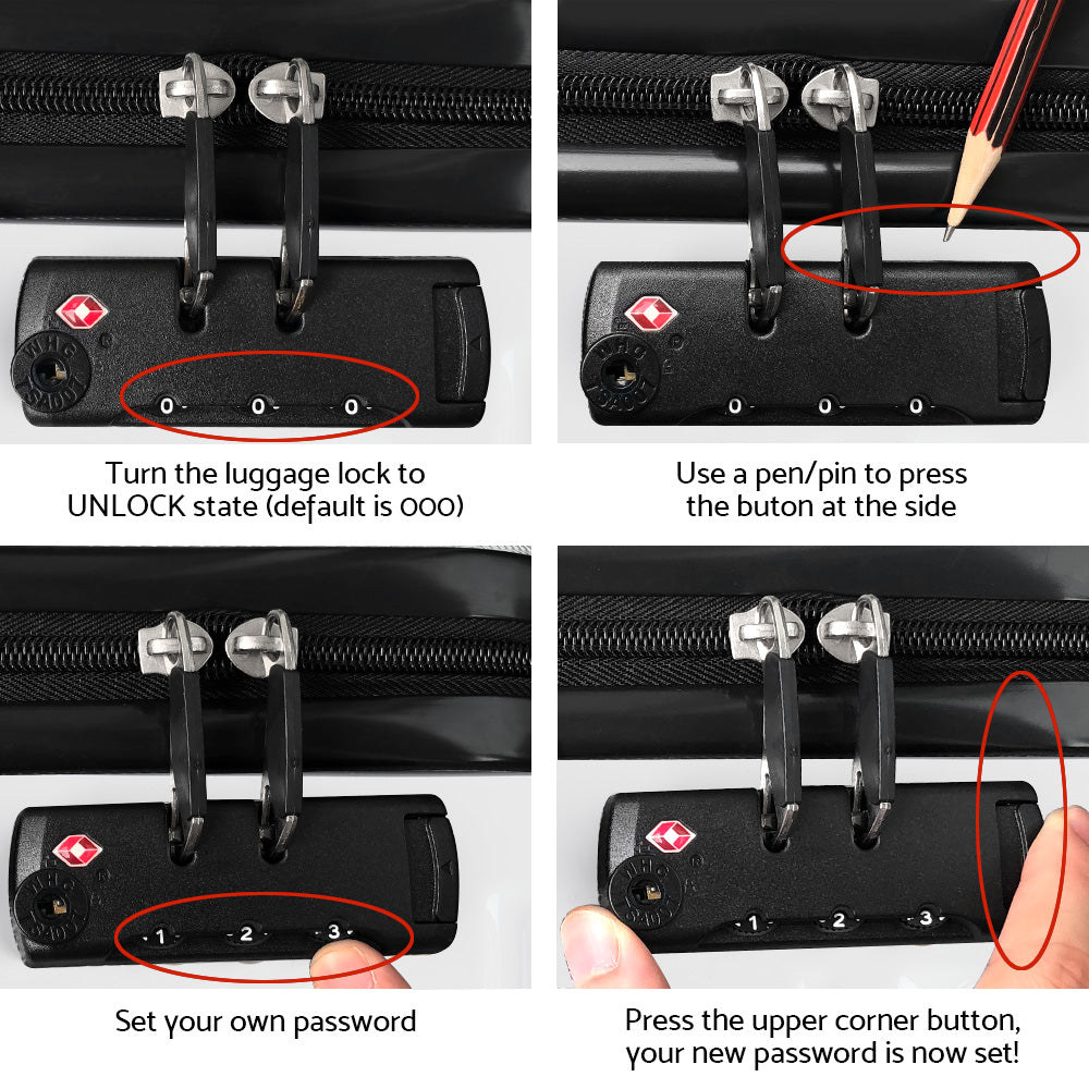 Wanderlite 3pcs Luggage Trolley | Travel Suitcase Set | TSA | Hard Shell Case | Strap | White
