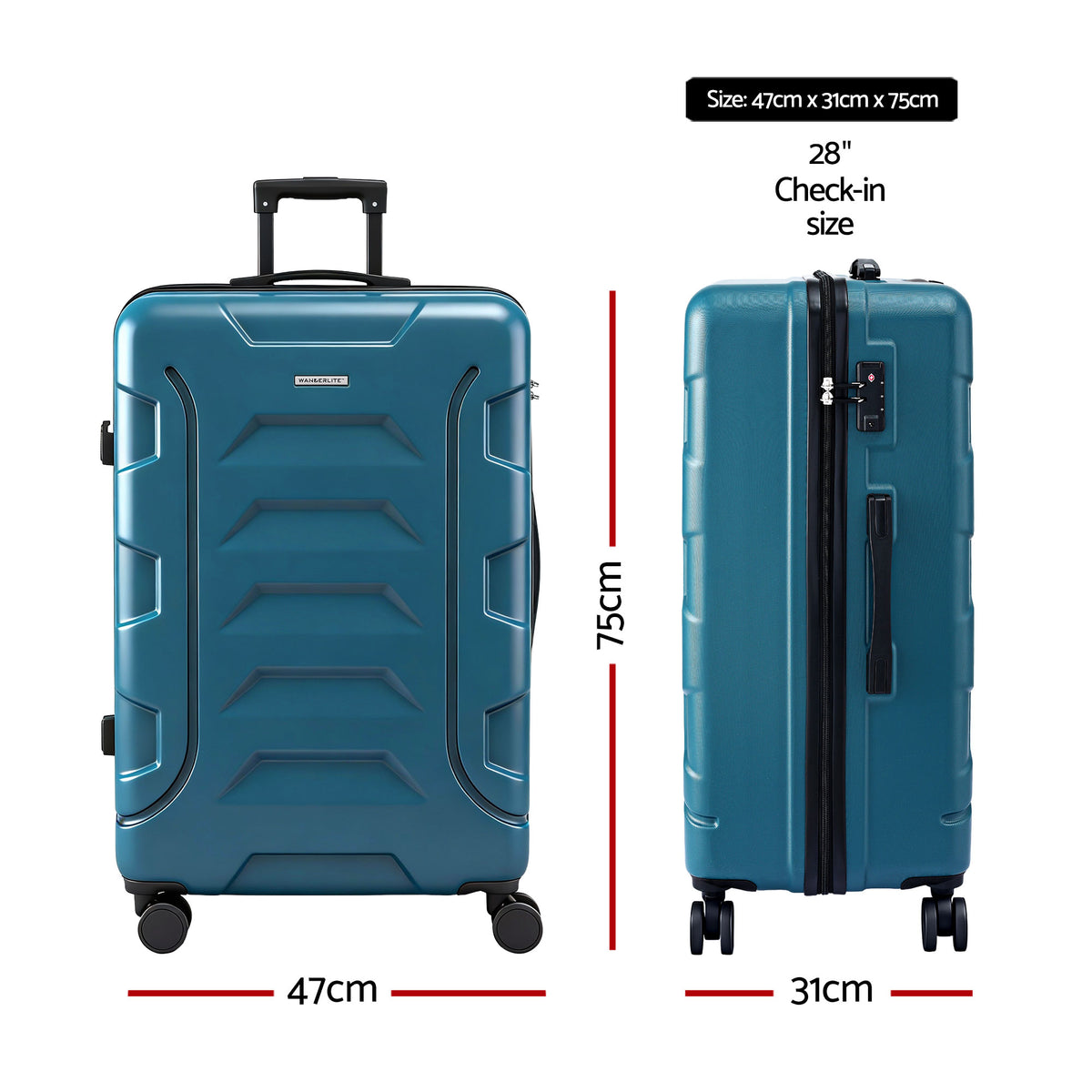 28" Hardshell Luggage | Lightweight Travel Case | TSA Lock | Teal