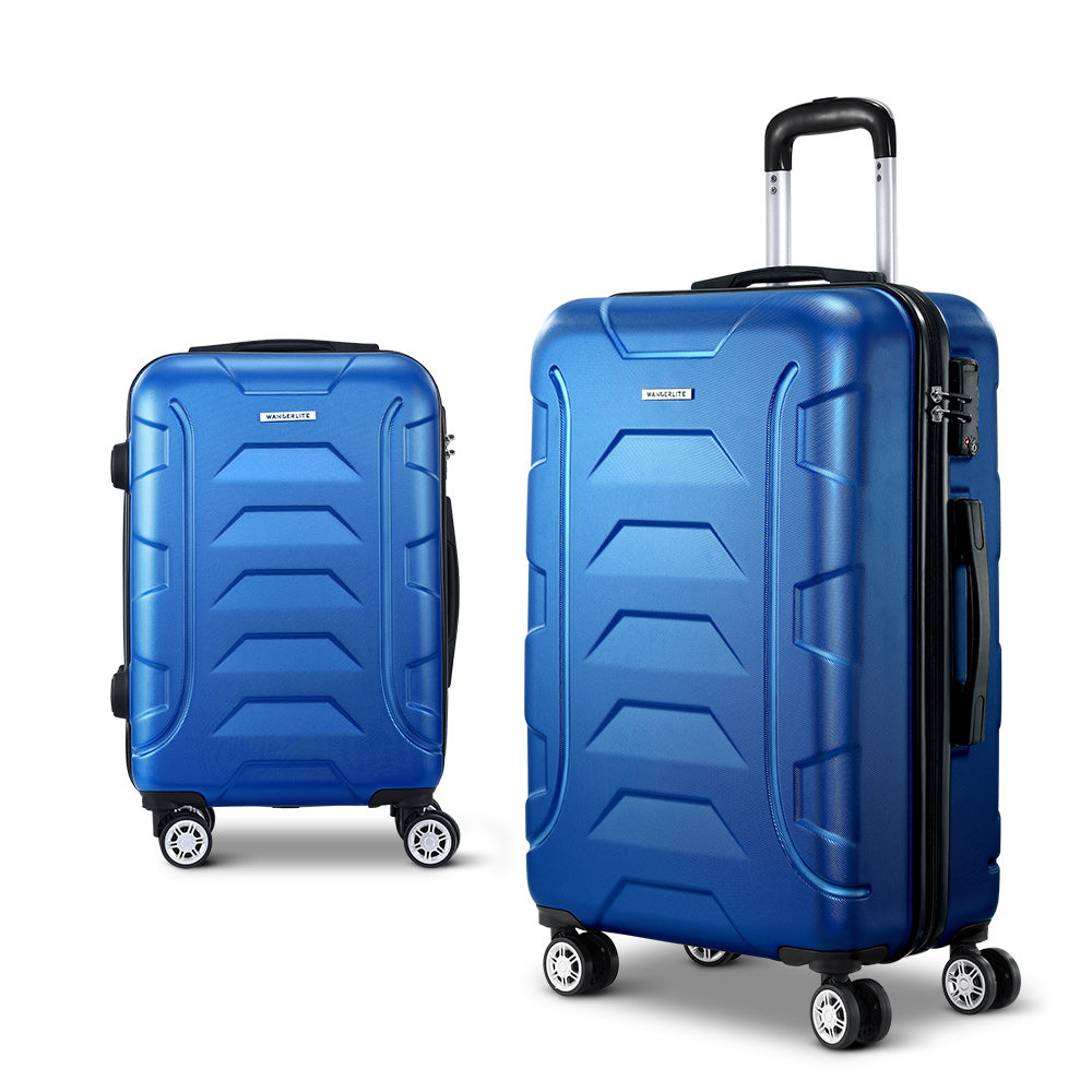 Wanderlite 2pc Luggage Trolley | Travel Suitcase Set | TSA | Hard Case | Lightweight | Blue