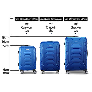 Wanderlite 3pc Luggage Trolley | Travel Suitcase Set | TSA | Hard Shell Case | Strap | Blue
