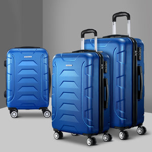 Wanderlite 3pc Luggage Trolley | Travel Suitcase Set | TSA | Hard Shell Case | Strap | Blue
