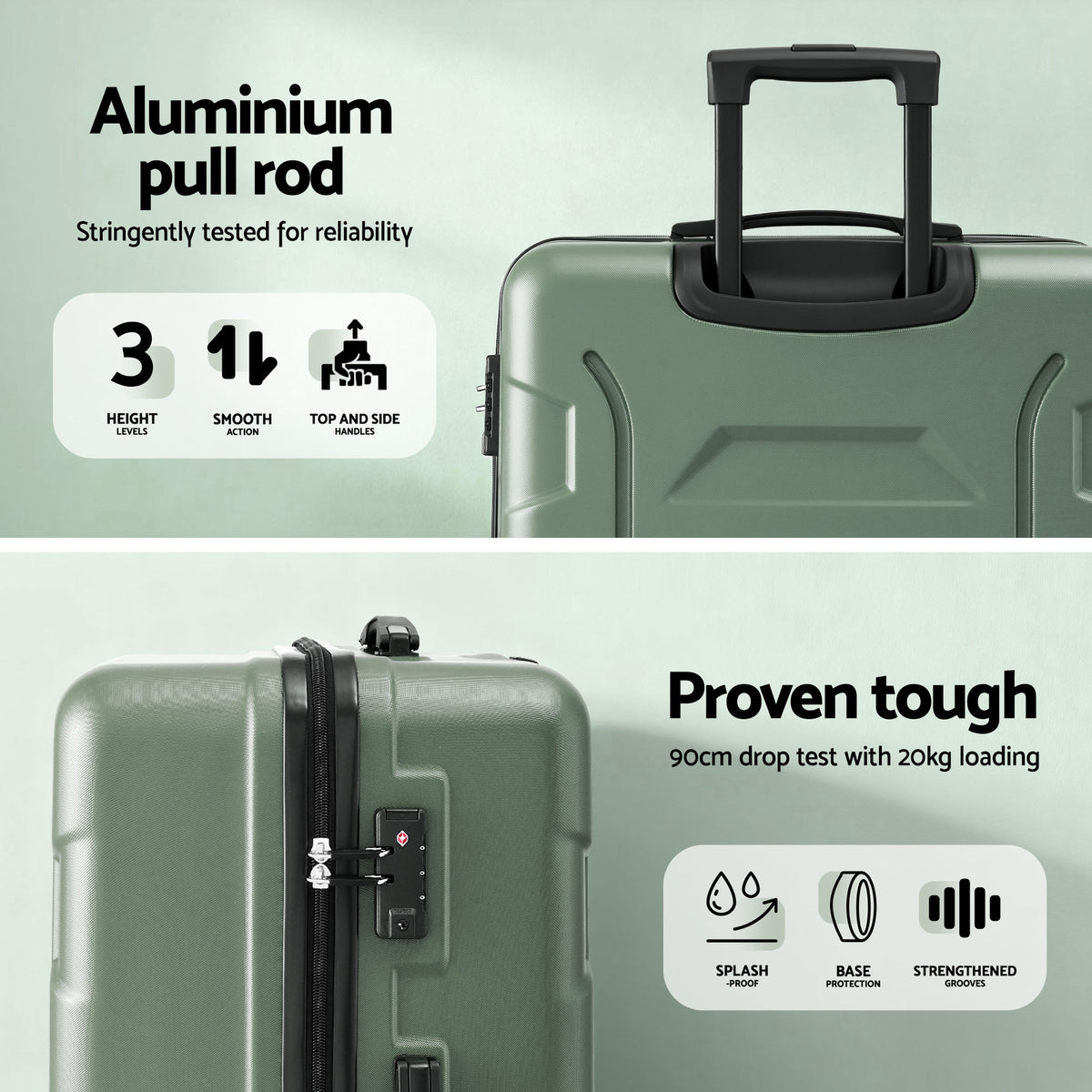 Luggage Set 3pc | Lightweight Hard Case | TSA | Grey & Green