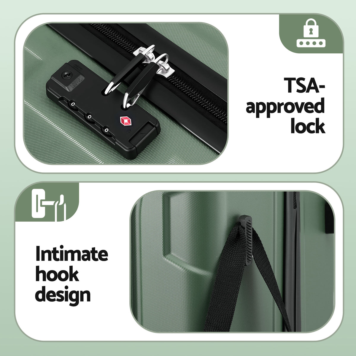 Luggage Set 3pc | Lightweight Hard Case | TSA | Grey & Green