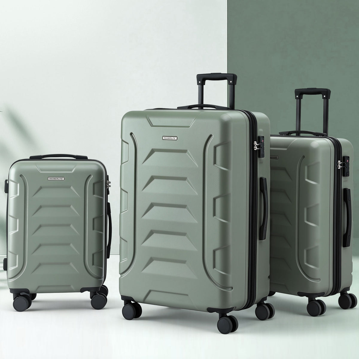 Luggage Set 3pc | Lightweight Hard Case | TSA | Grey & Green