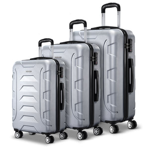 Wanderlite 3pc Luggage Trolley | Travel Suitcase Set | TSA | Hard Case Shell | Strap | Silver