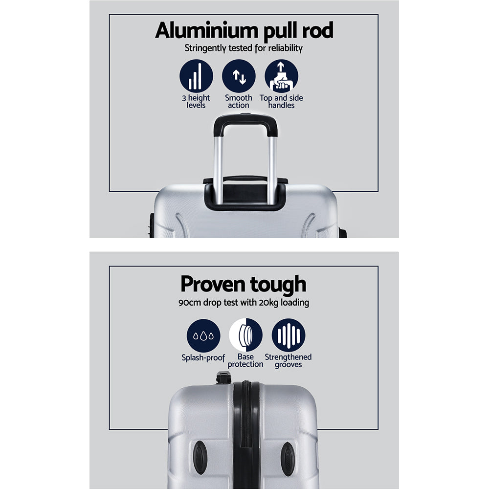 Wanderlite 3pc Luggage Trolley | Travel Suitcase Set | TSA | Hard Case Shell | Strap | Silver