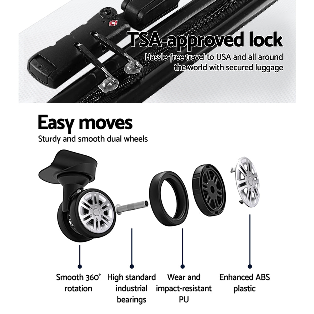 Wanderlite 3pc Luggage Trolley | Travel Suitcase Set | TSA | Hard Case Shell | Strap | Silver
