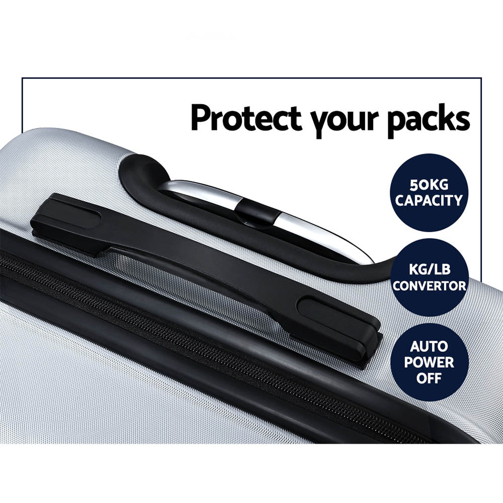 Wanderlite 3pc Luggage Trolley | Travel Suitcase Set | TSA | Hard Case Shell | Strap | Silver