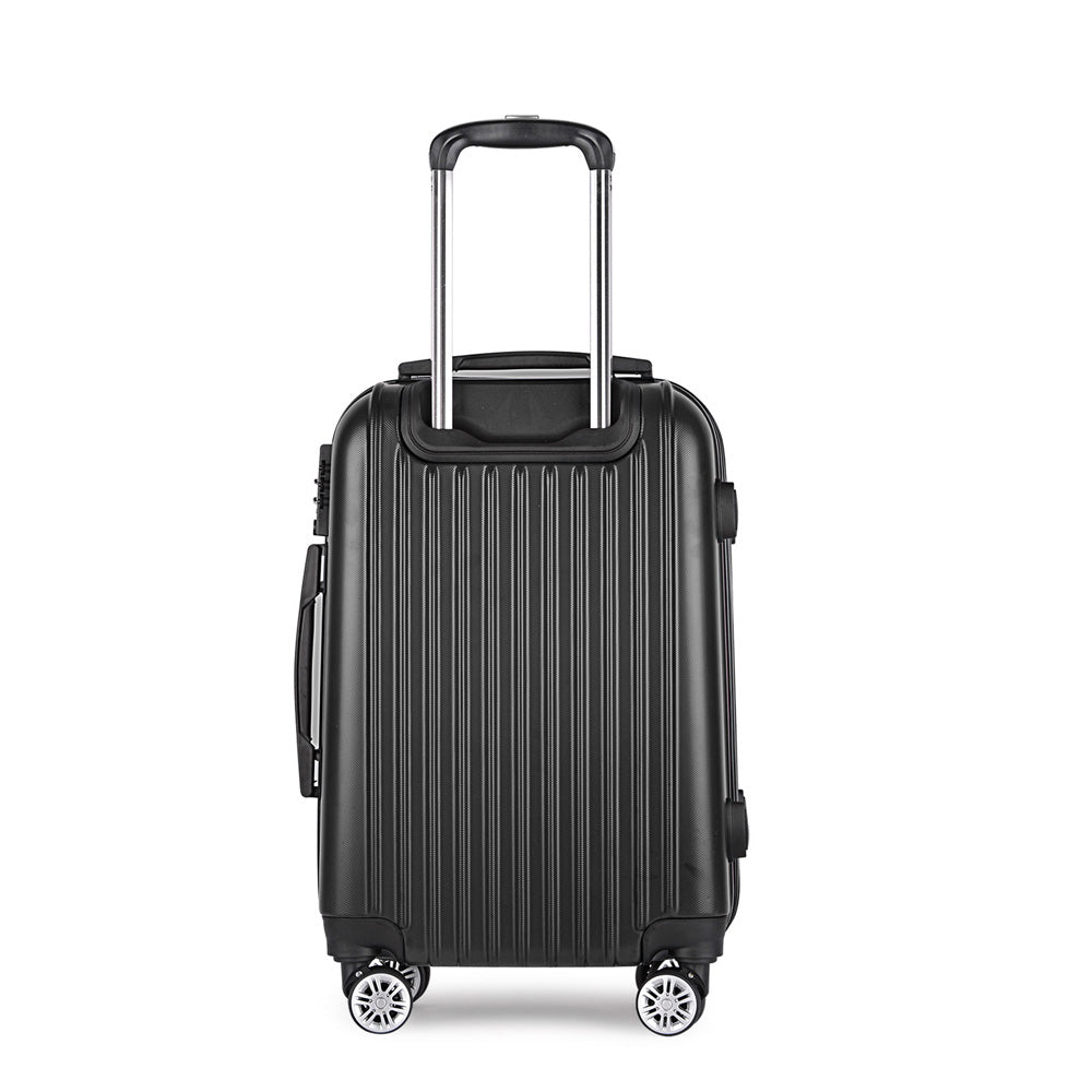 Wanderlite 24" 66cm Luggage Trolley Travel Set | Suitcase | Carry On | Hard Case | TSA Lock | Lightweight | Black