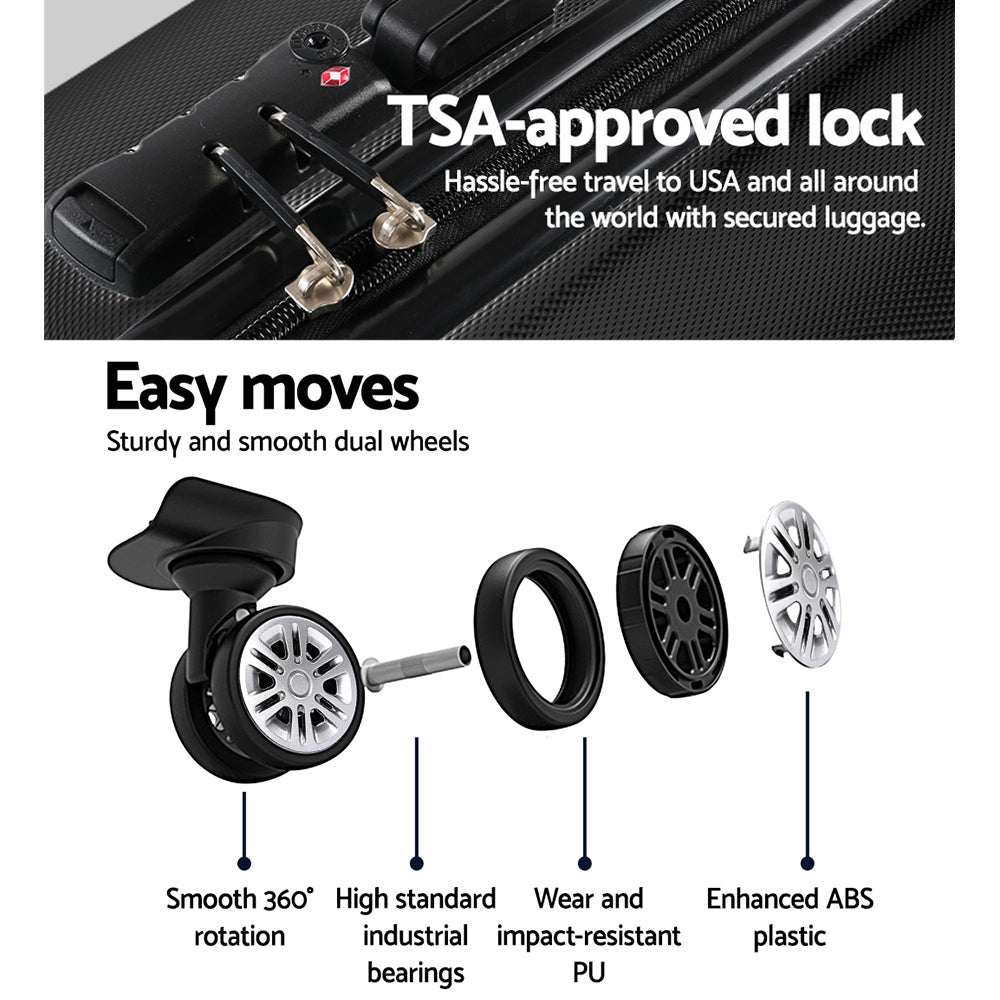 Wanderlite 24" 66cm Luggage Trolley Travel Set | Suitcase | Carry On | Hard Case | TSA Lock | Lightweight | Black