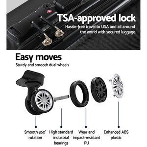 Wanderlite 24" 66cm Luggage Trolley Travel Set | Suitcase | Carry On | Hard Case | TSA Lock | Lightweight | Black