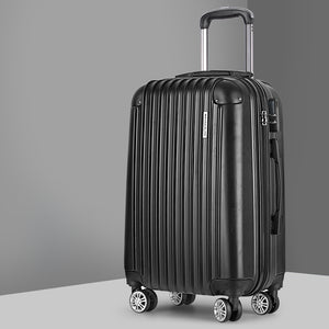 Wanderlite 24" 66cm Luggage Trolley Travel Set | Suitcase | Carry On | Hard Case | TSA Lock | Lightweight | Black