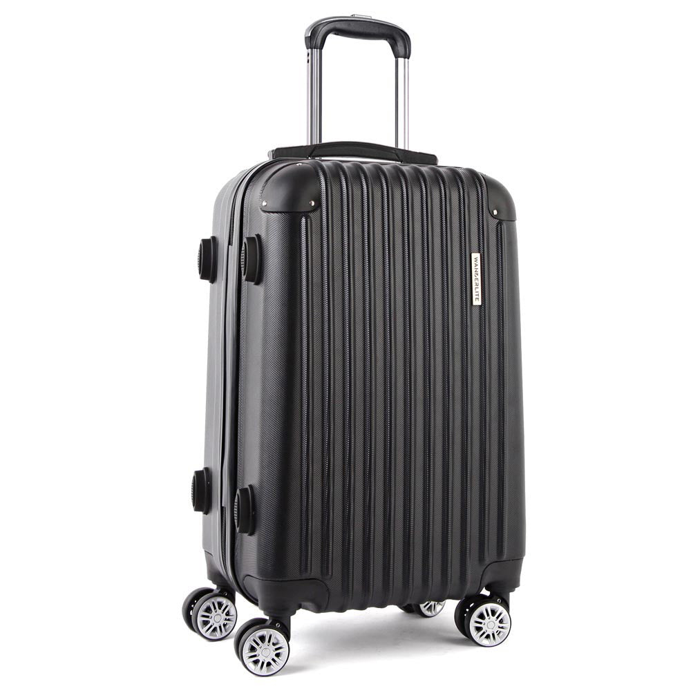 Wanderlite 28" 75cm Luggage Trolley Travel Set | Suitcase | Carry On | Hard Case | TSA Lock | Lightweight | Black