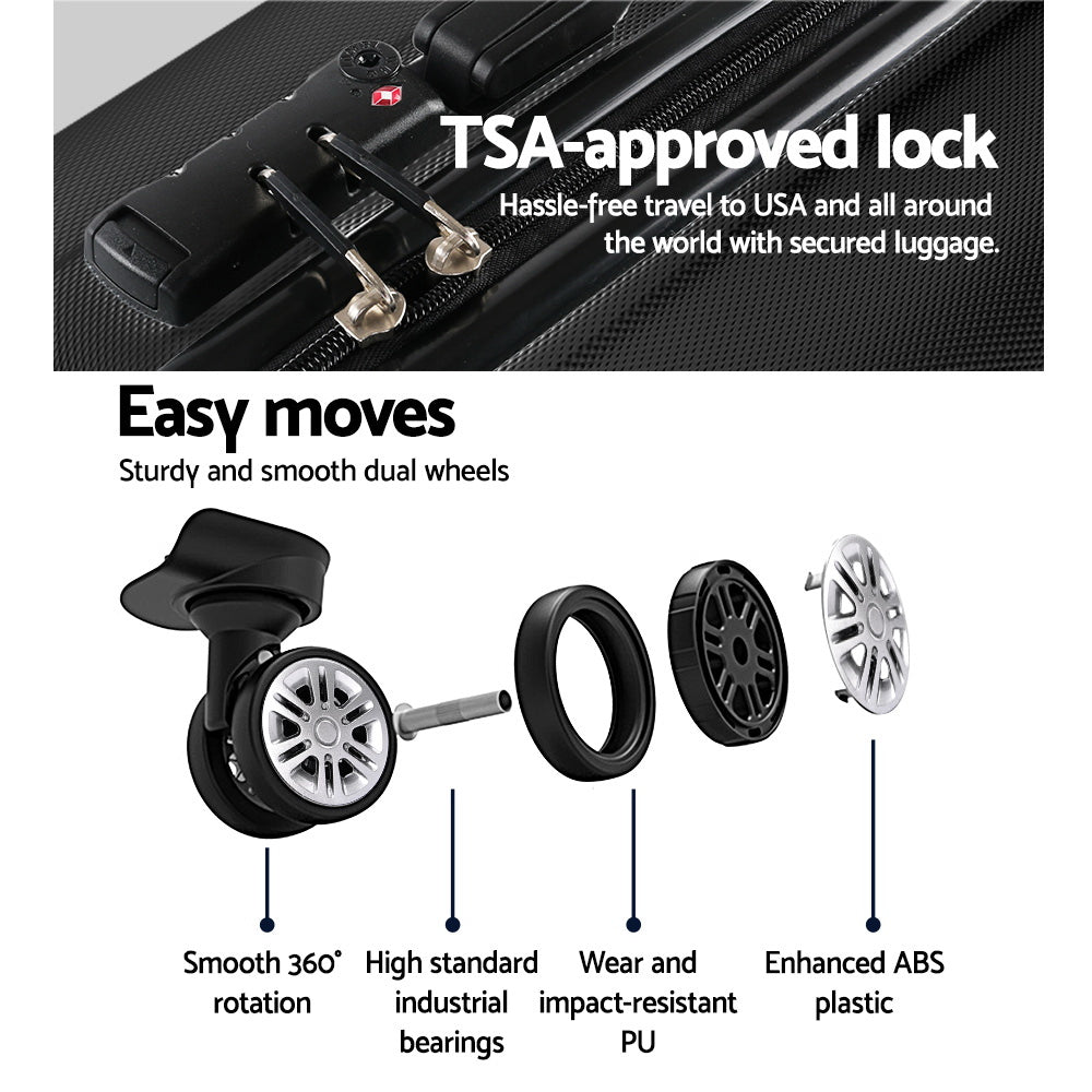Wanderlite 28" 75cm Luggage Trolley Travel Set | Suitcase | Carry On | Hard Case | TSA Lock | Lightweight | Black