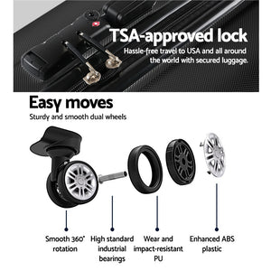 Wanderlite 28" 75cm Luggage Trolley Travel Set | Suitcase | Carry On | Hard Case | TSA Lock | Lightweight | Black