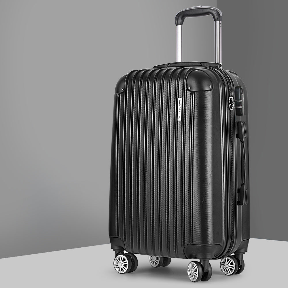 Wanderlite 28" 75cm Luggage Trolley Travel Set | Suitcase | Carry On | Hard Case | TSA Lock | Lightweight | Black