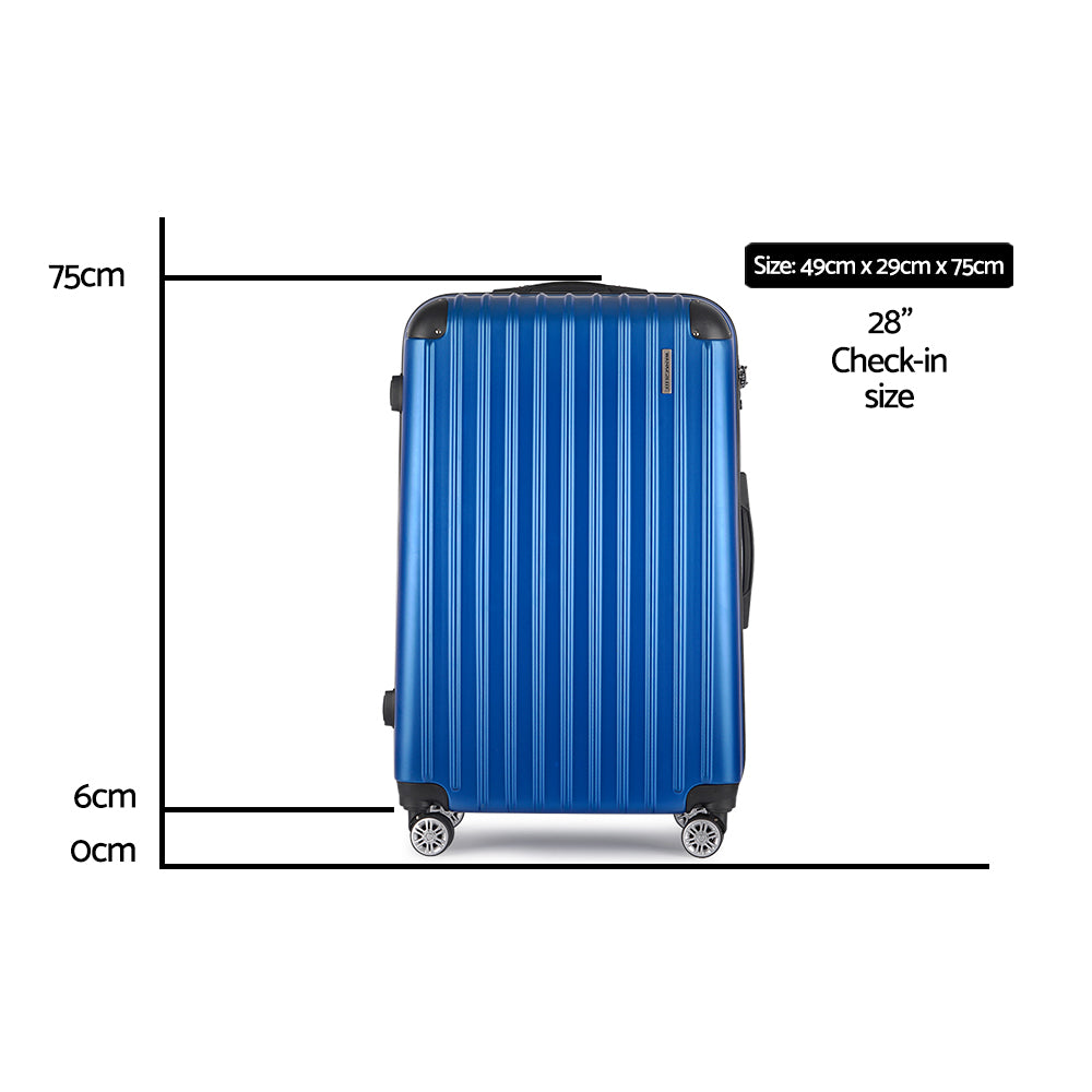 Wanderlite 28" 75cm Luggage Trolley Travel Suitcase Set | Carry On | Hard Case | TSA Lock | Lightweight | Blue