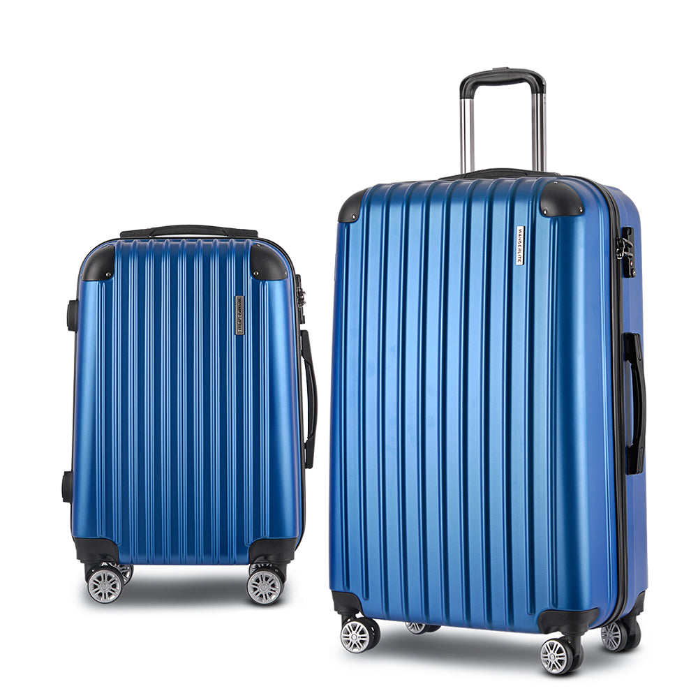 Wanderlite 2pc Luggage Trolley | Travel Set | Suitcase | Carry On | TSA | Hard Case | Lightweight | Blue