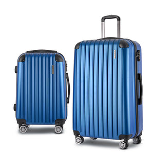 Wanderlite 2pc Luggage Trolley | Travel Set | Suitcase | Carry On | TSA | Hard Case | Lightweight | Blue