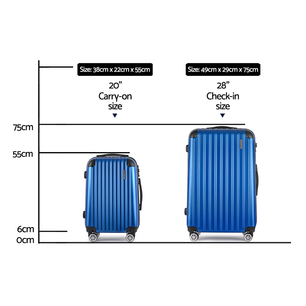 Wanderlite 2pc Luggage Trolley | Travel Set | Suitcase | Carry On | TSA | Hard Case | Lightweight | Blue
