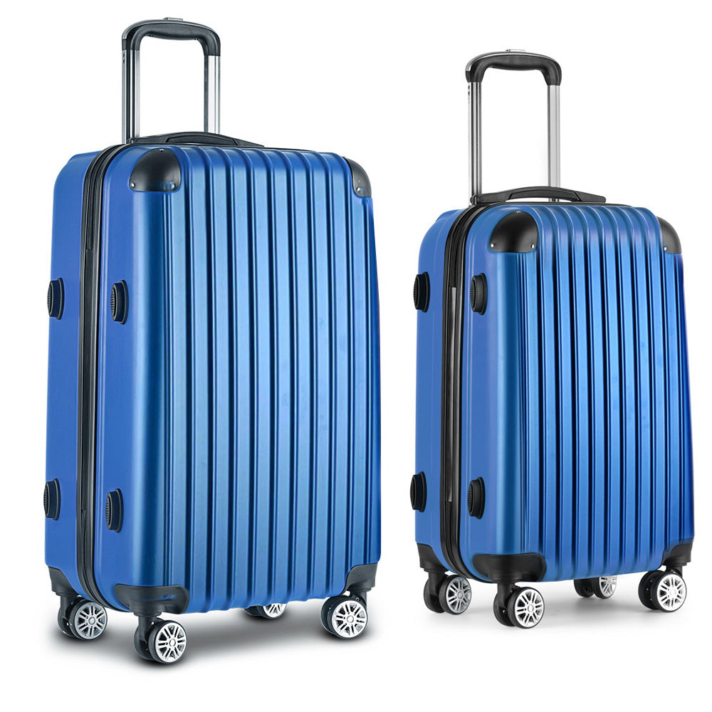 Wanderlite 2pc Luggage Trolley | Travel Set | Suitcase | Carry On | TSA | Hard Case | Lightweight | Blue
