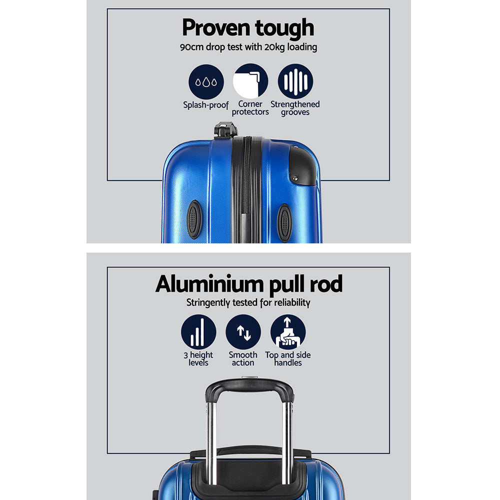 Wanderlite 2pc Luggage Trolley | Travel Set | Suitcase | Carry On | TSA | Hard Case | Lightweight | Blue